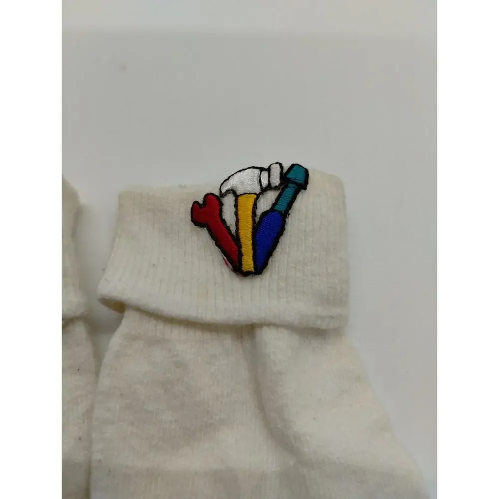 Vintage Socks/Booties - Tools Appliques - 0-3 Mos - Hammer Wrench Screwdriver